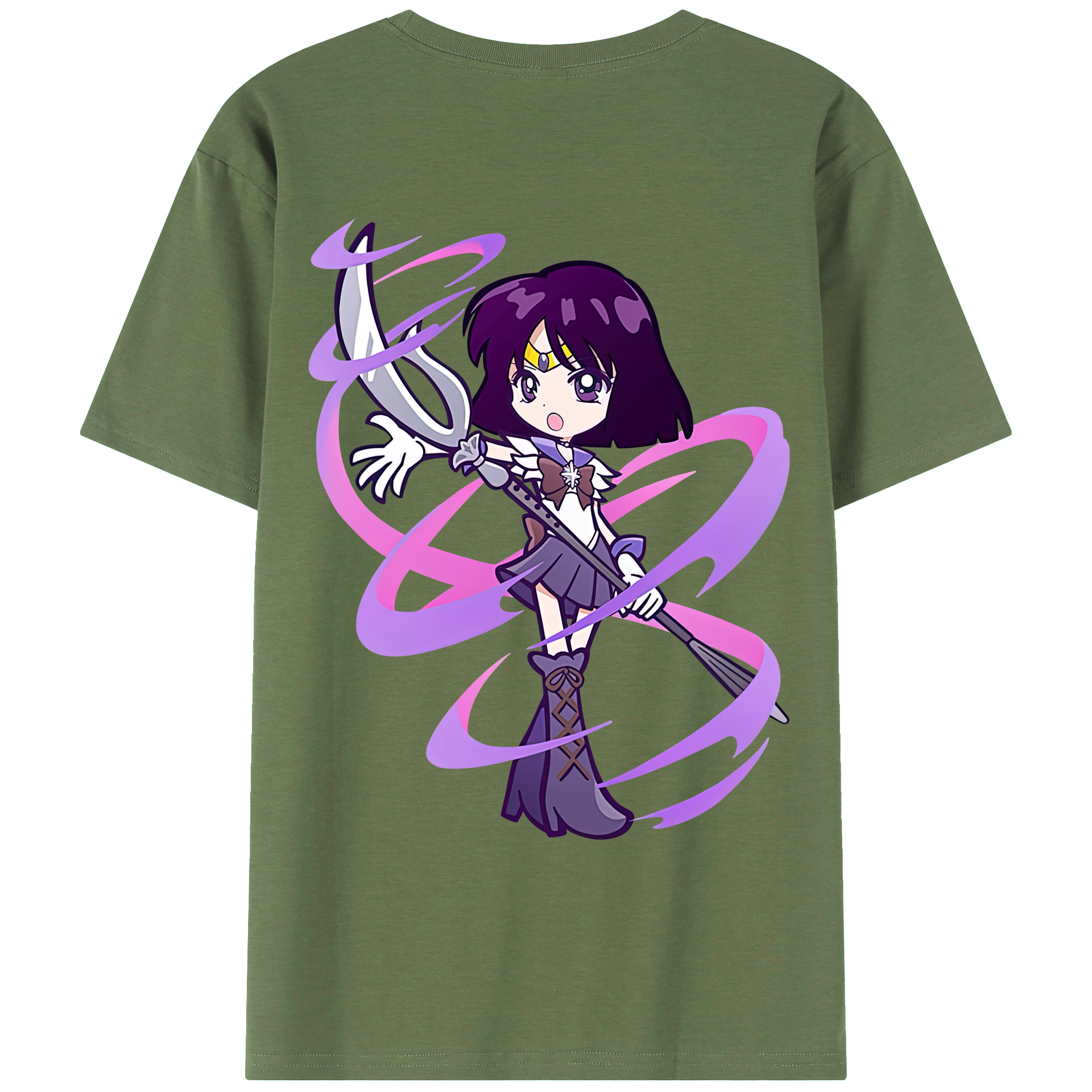 （画像用） 美少女戦士セーラームーン 土萠ほたる Sailor Moon Tomoe Hotaru （セーラーサターン；Sailor Saturn） 綿100％ メンズ半袖Tシャツ（バックプリント） 通気性